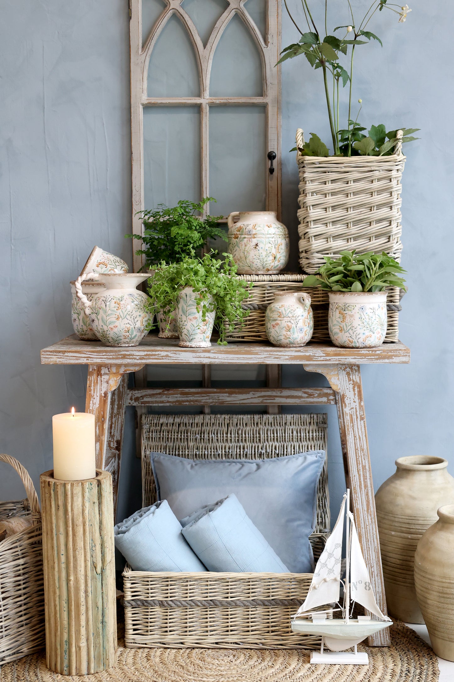 Torkkupeitto tikattu Vintage Sky Blue Chic Antique