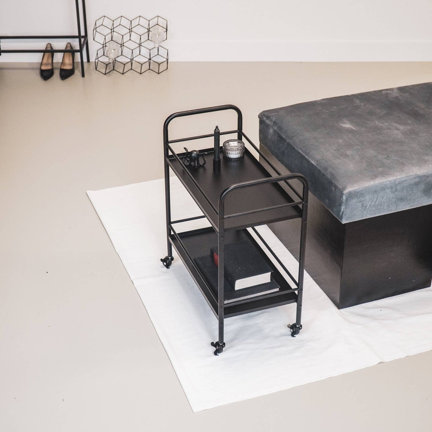 Serving trolley, metal, black - 60x30x66.5cm