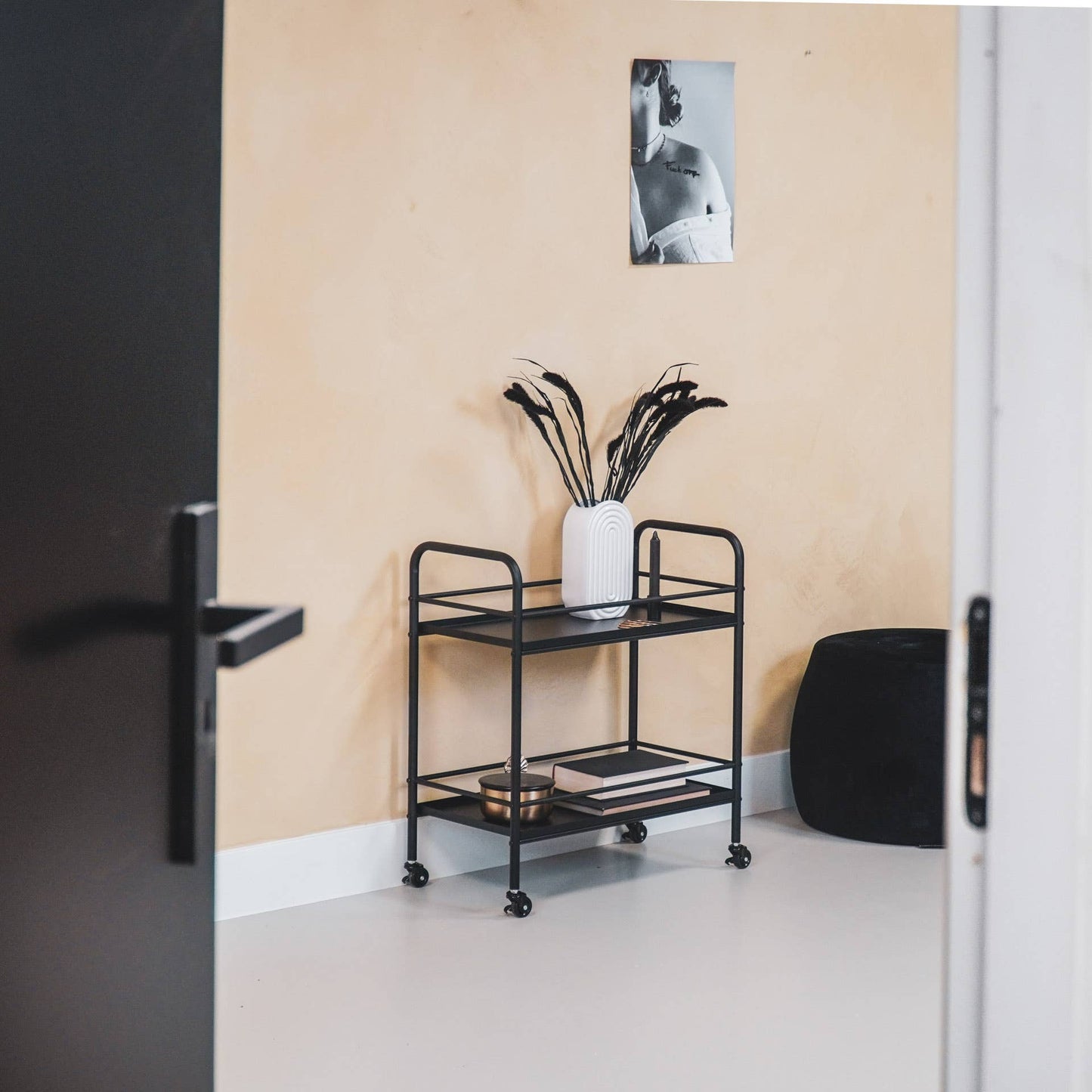 Serving trolley, metal, black - 60x30x66.5cm