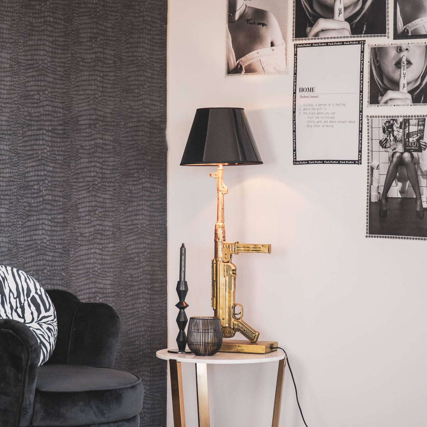 Lampshade black/gold 17x30x21cm