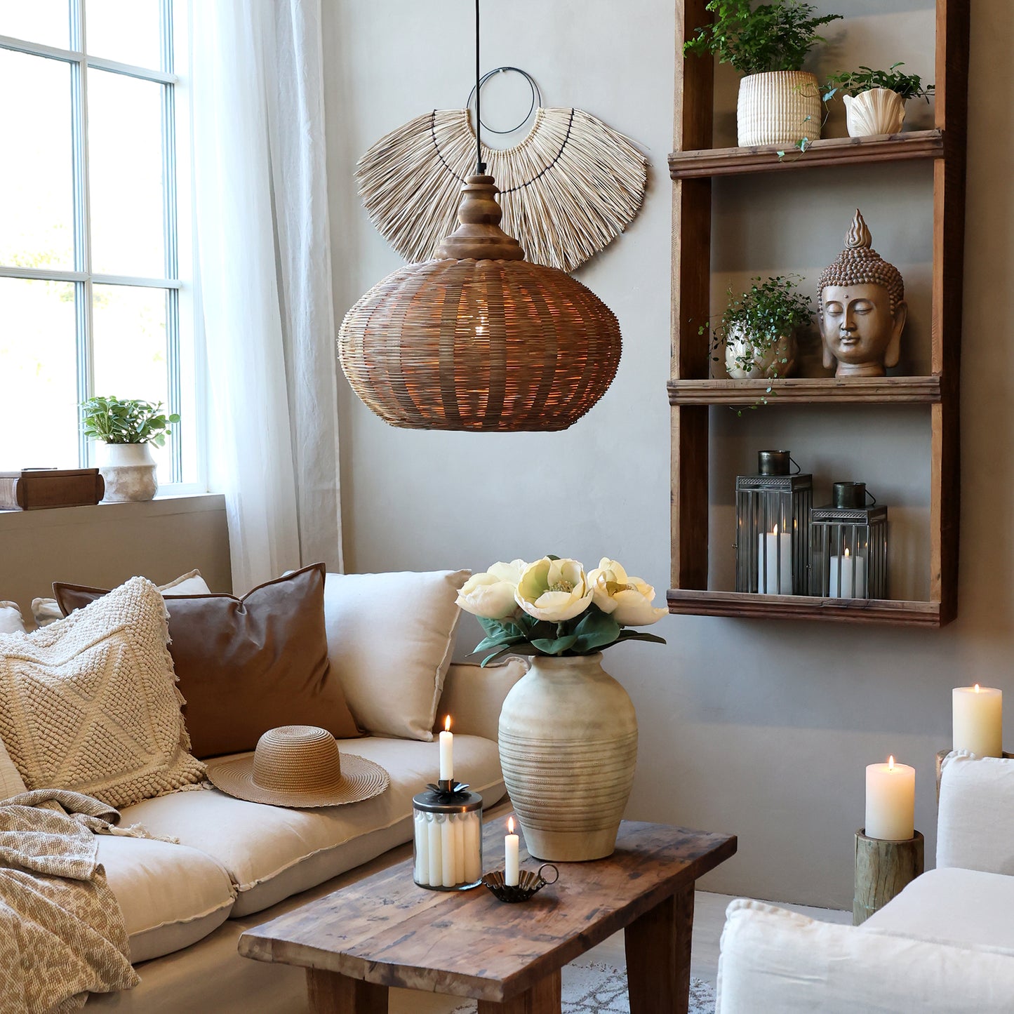 Ceiling lamp rattan nature Chic antique