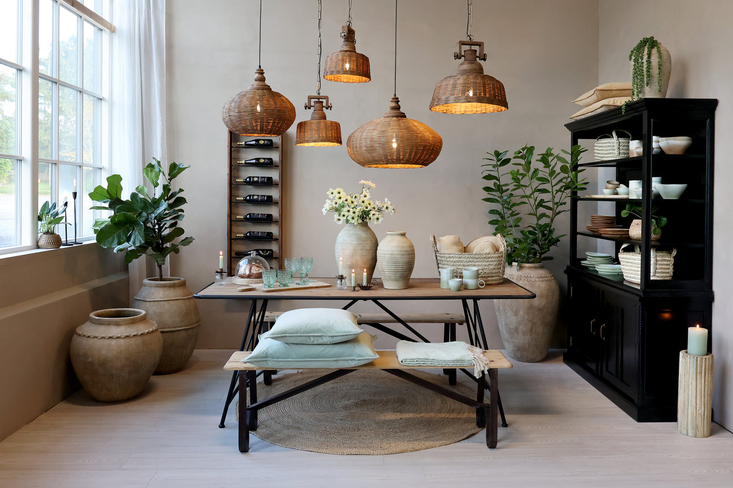Ceiling lamp rattan nature Chic antique