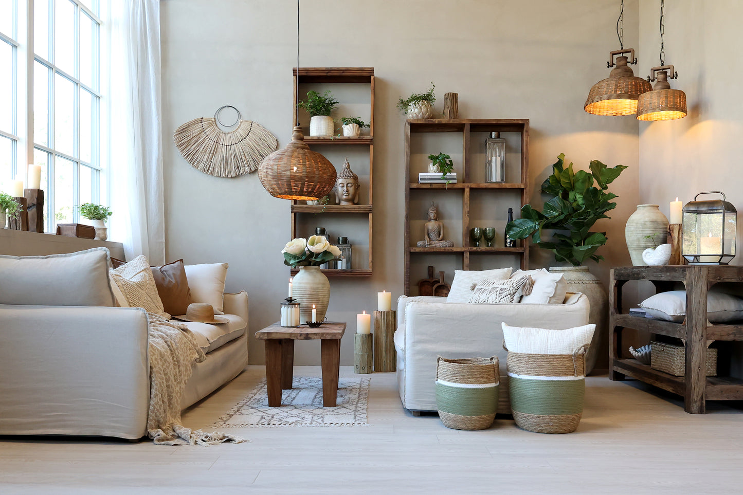 Ceiling lamp rattan nature Chic antique