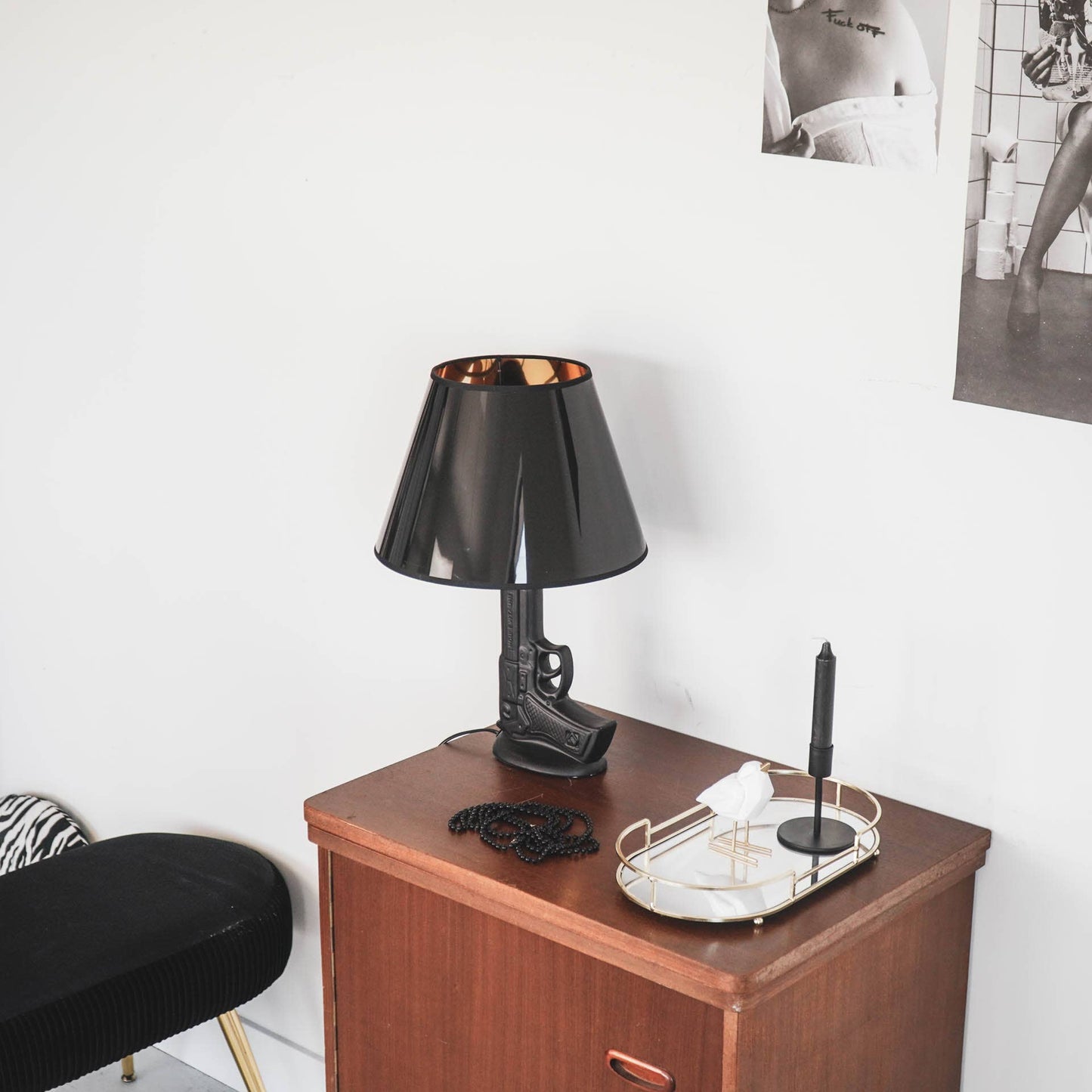 Lampshade black/gold 17x30x21cm