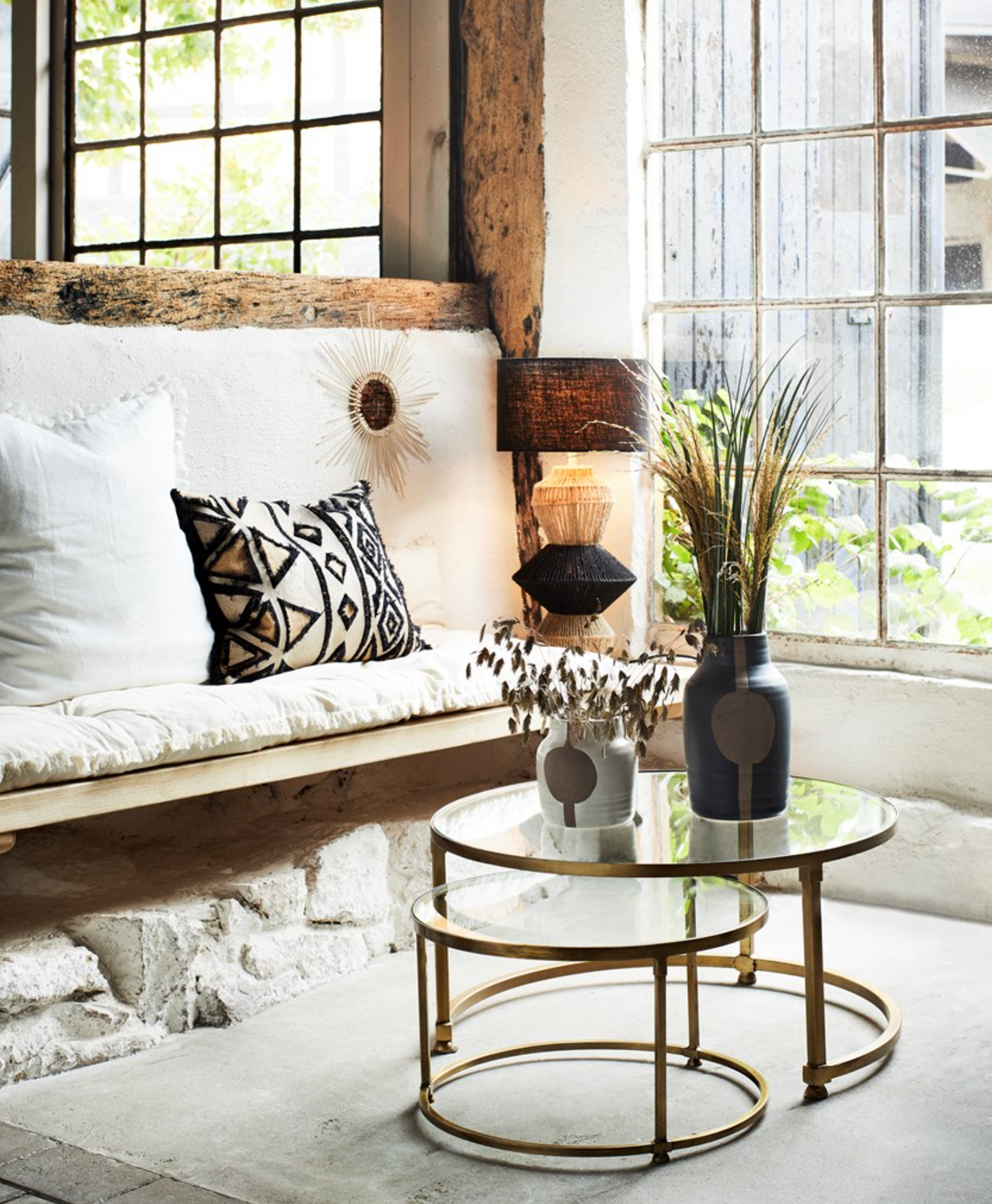Coffee table set brass with glass top Madam Stoltz