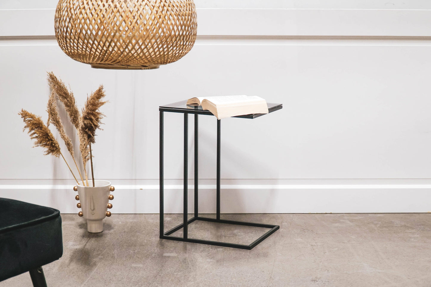 Sofa side table, metal/glass 40x35x51cm