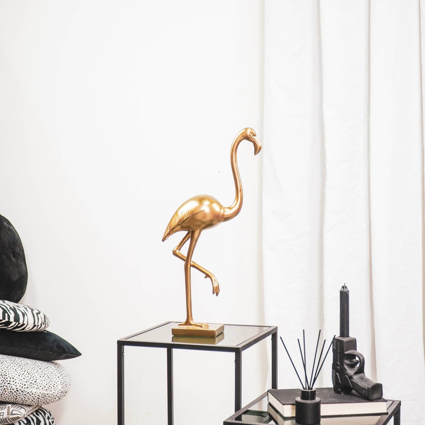 Flamingo decoration, gold 12x10x49.5 cm