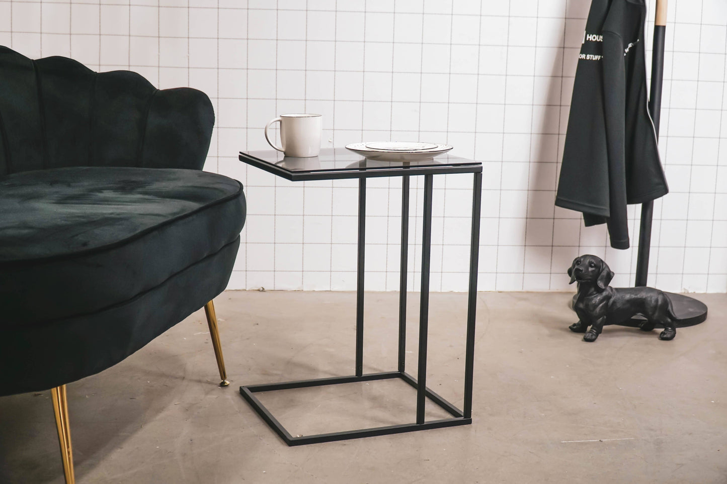 Sofa side table, metal/glass 40x35x51cm
