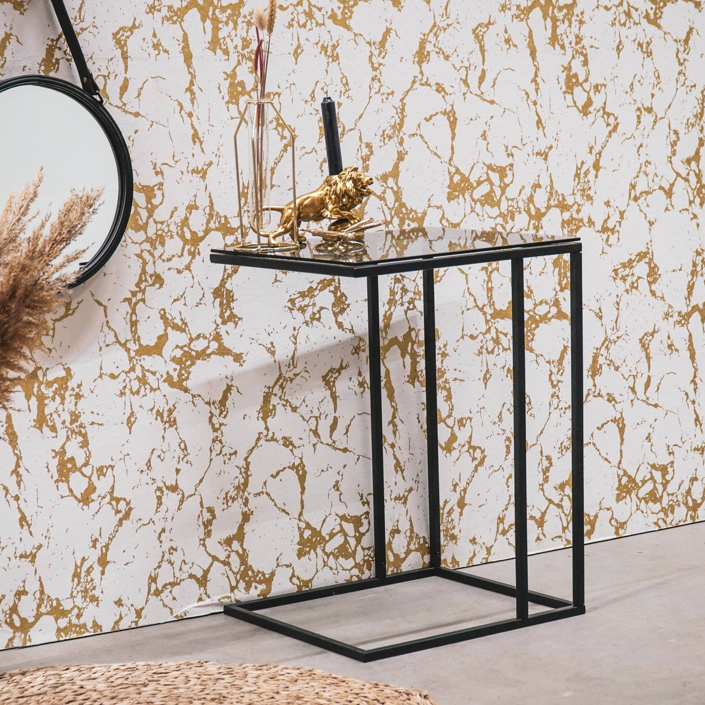 Side table metal/glass - 40x35x51cm