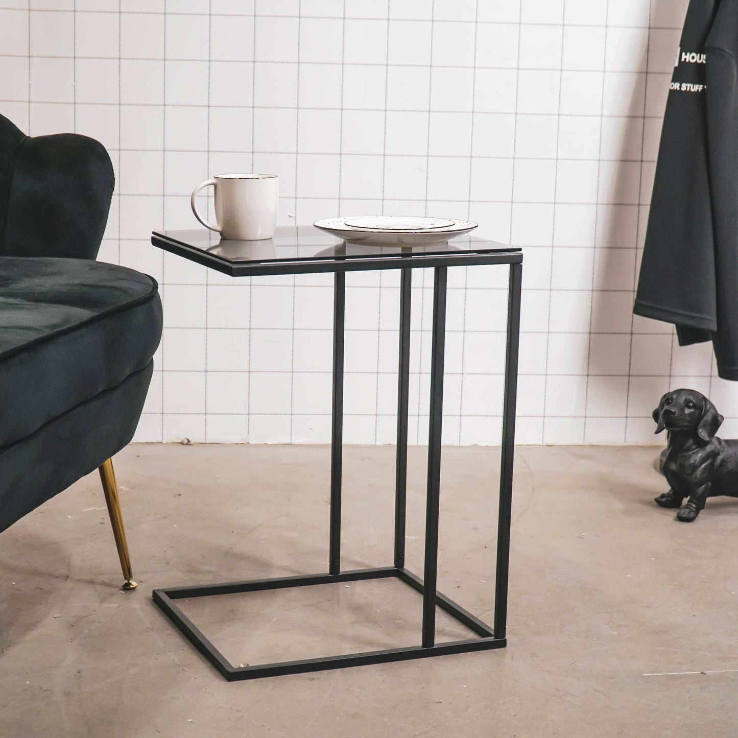 Side table metal/glass - 40x35x51cm