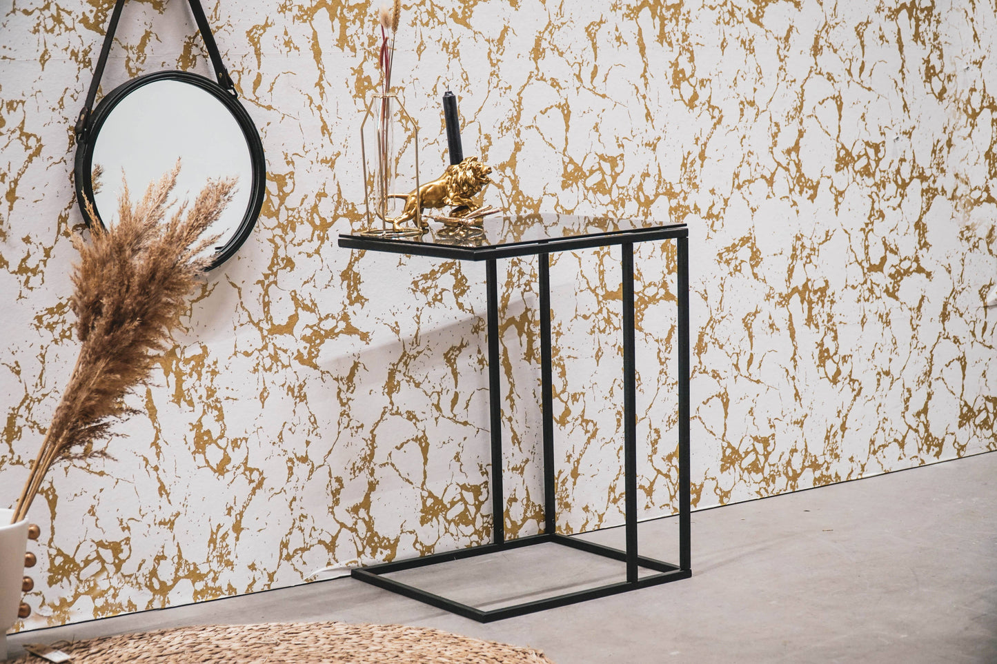 Sofa side table, metal/glass 40x35x51cm
