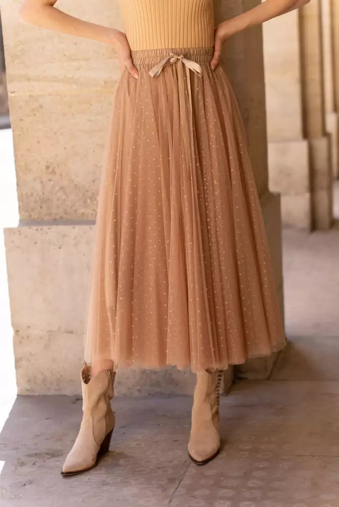 Tulle skirt Camel gold dots