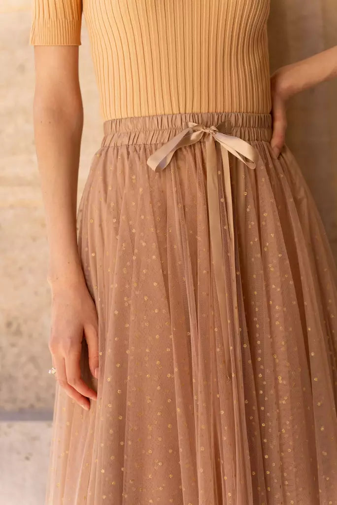 Tulle skirt Camel gold dots