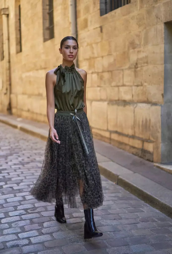 Tulle Skirt Leopard Khaki