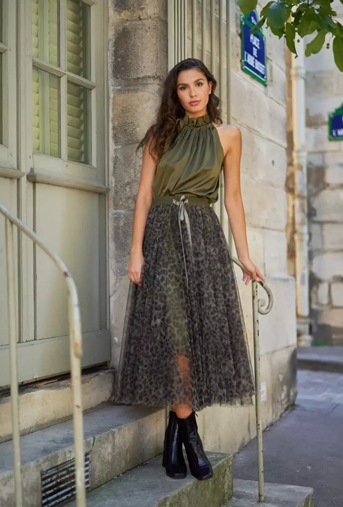 Tulle Skirt Leopard Khaki