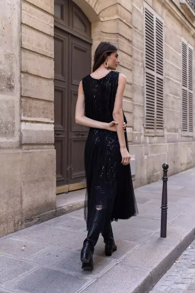 Tulle skirt with sequins Black