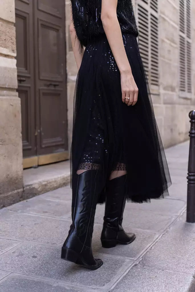 Tulle skirt with sequins Black