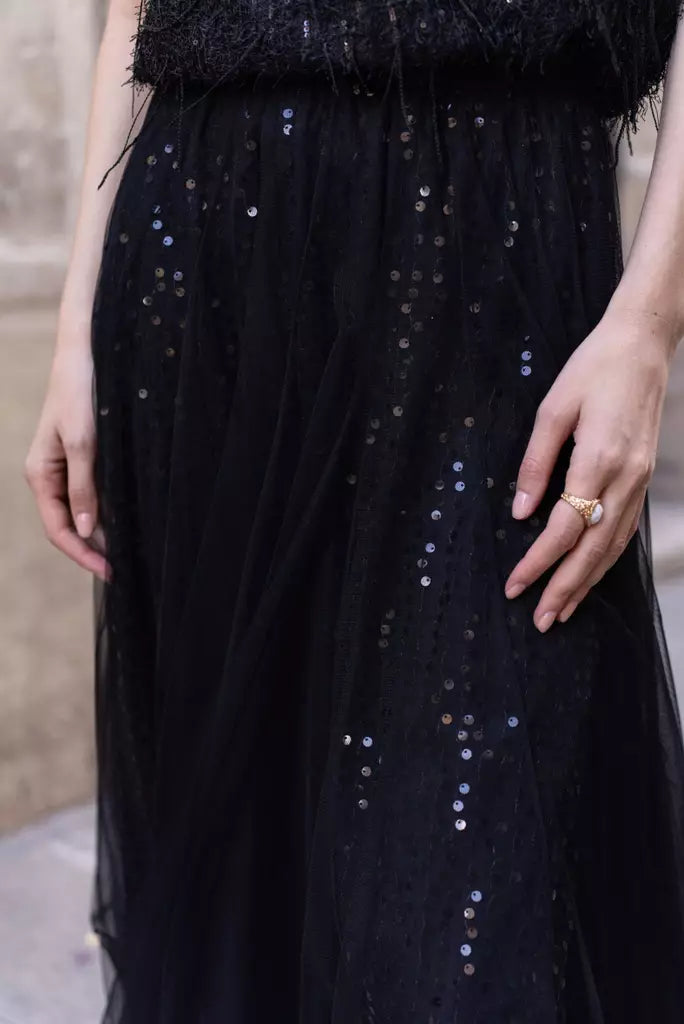 Tulle skirt with sequins Black
