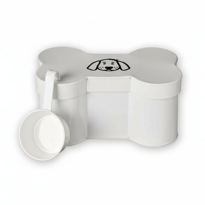 Luunmuotoinen säilytyspurkki, koira-aiheinen, mittakupilla