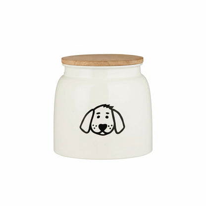 koiranruokapurkki emalia puukannella