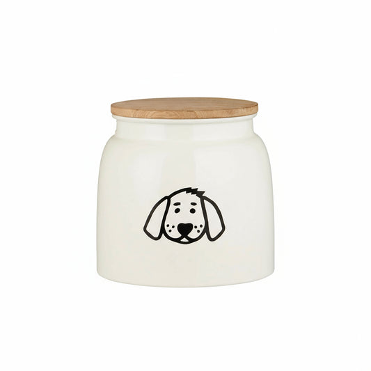 koiranruokapurkki emalia puukannella