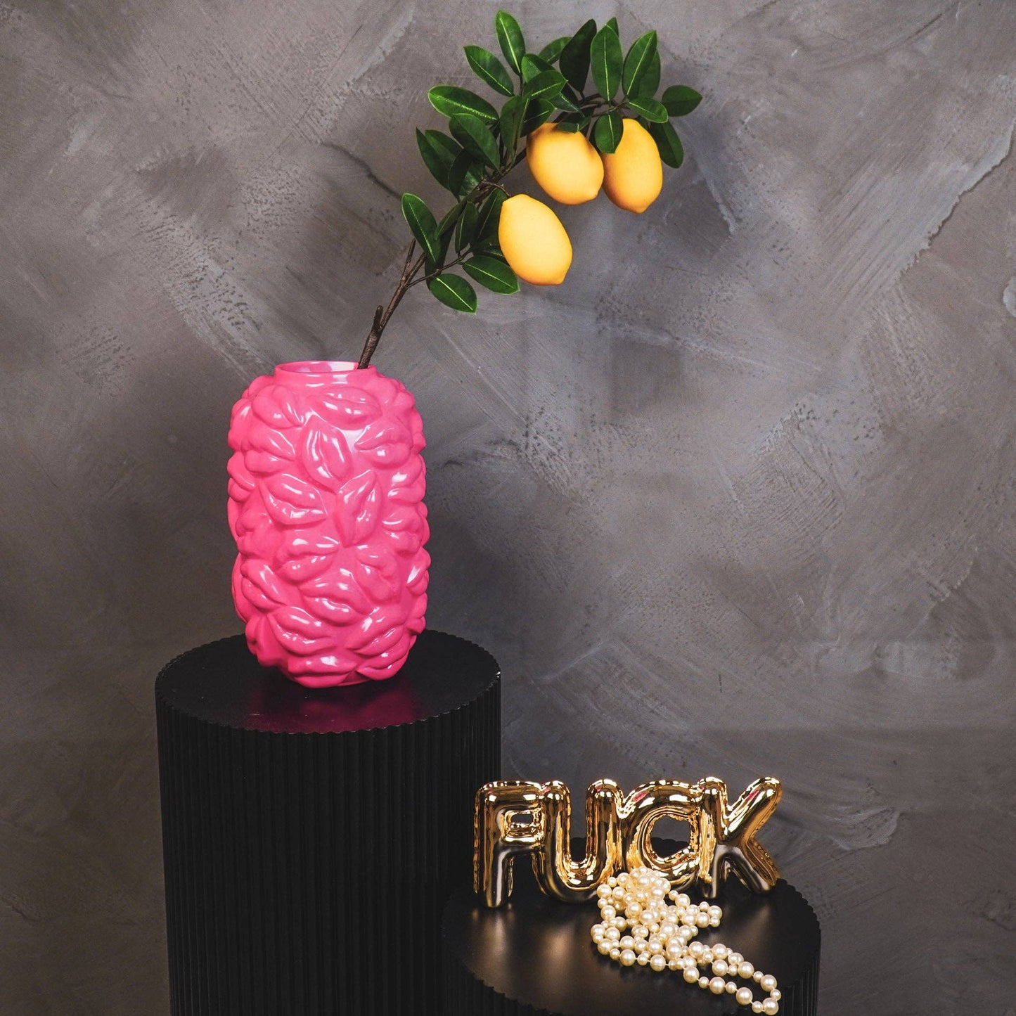 Vase Kiss Me, Neon Pink - 17x17x27cm