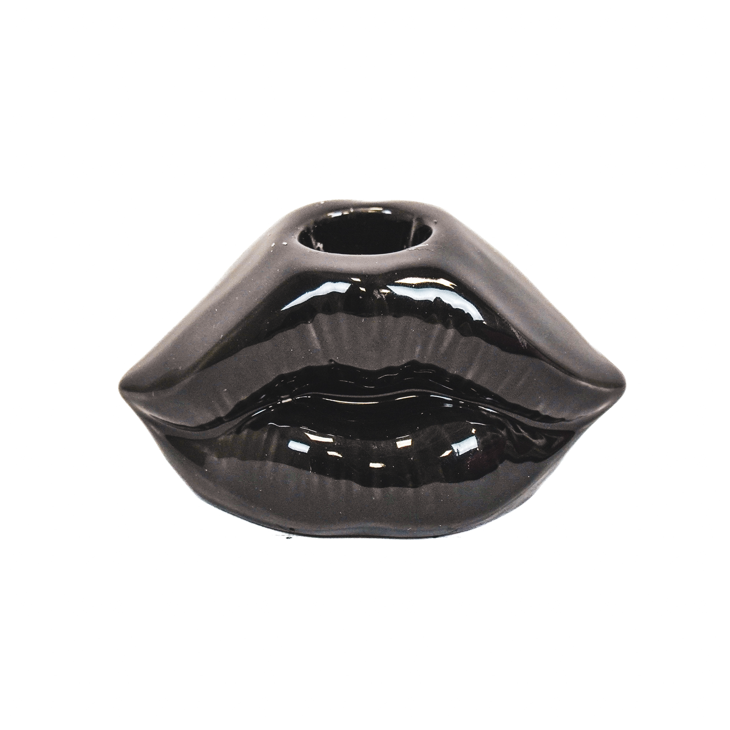 Lips Don't Lie candlestick, black - 10.5x6.5x5.5cm
