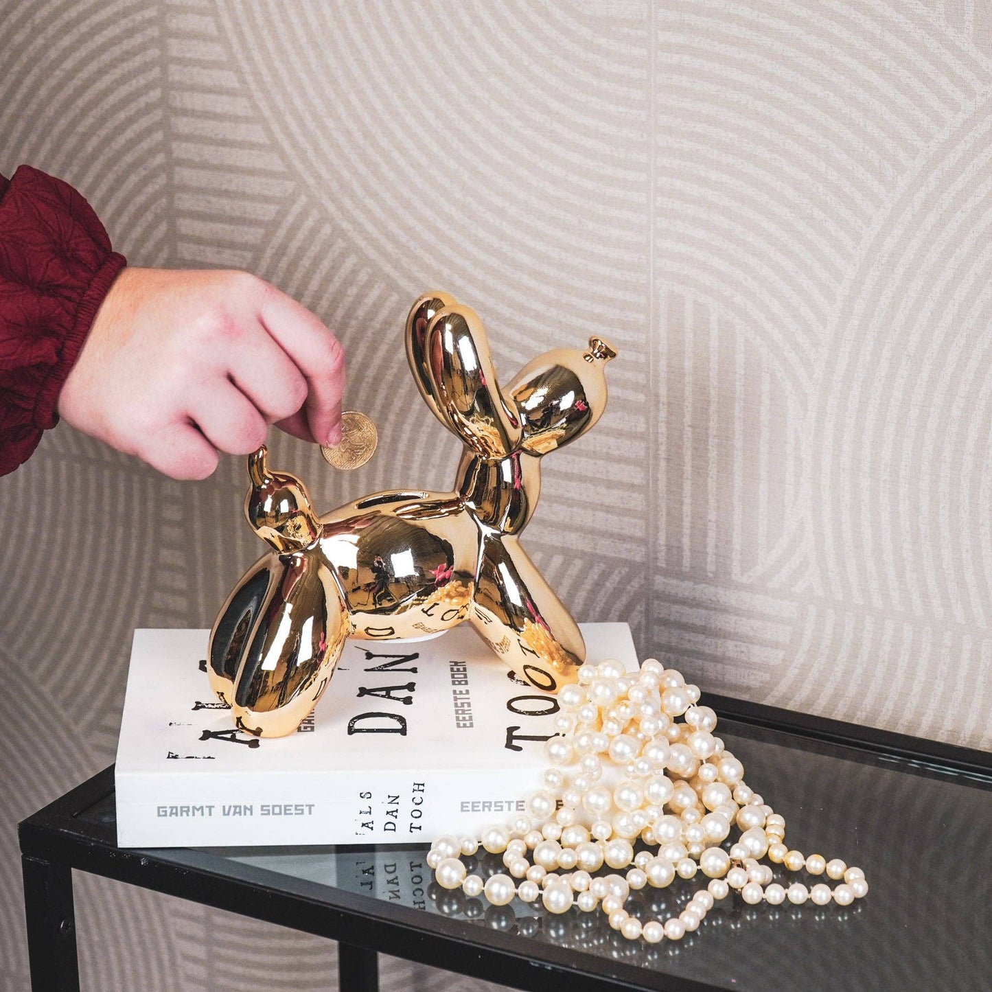Balloon Dog money box, ceramic, gold-17x7x17cm