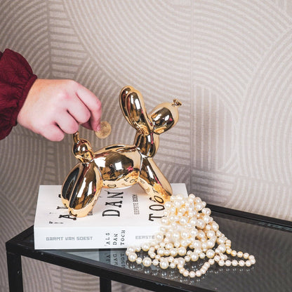 Balloon Dog money box, ceramic, gold-17x7x17cm
