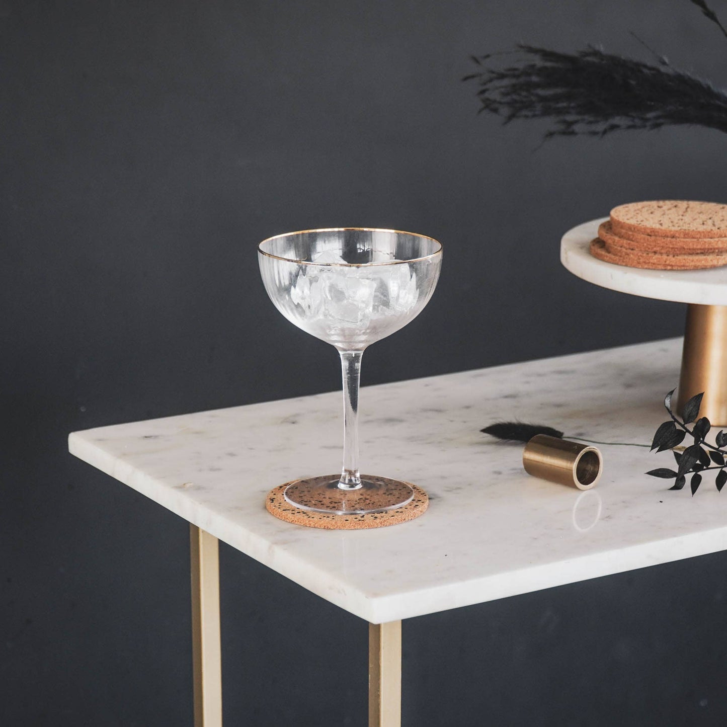 Champagne glass set, gold rim 11x15 cm