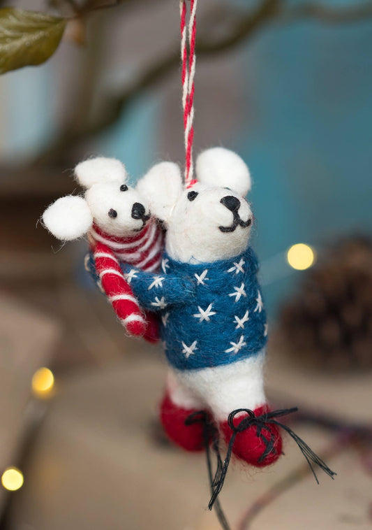 Jääkarhu äiti ja lapsi huopakoriste