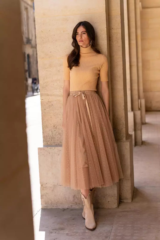 Tulle skirt Camel gold dots