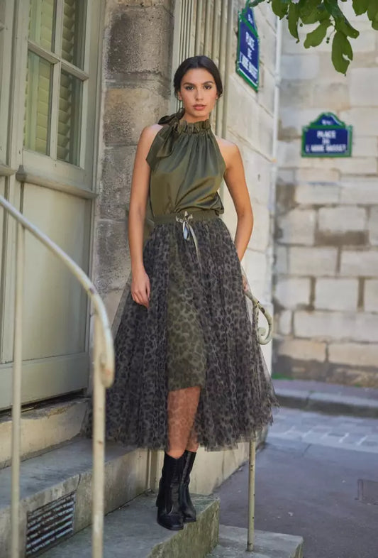 Tulle Skirt Leopard Khaki