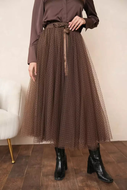 Tulle Skirt Polka Dot Brown